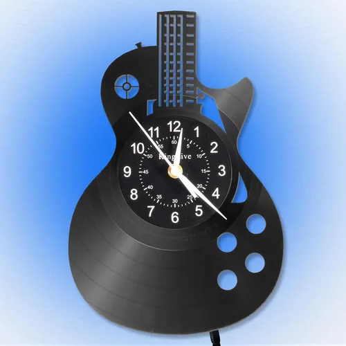 Vista 9 de KingLive Reloj de pared con disco de vinilo musical, decoración de sala de música, reloj de pared con tema musical, guitarra musical, decoración