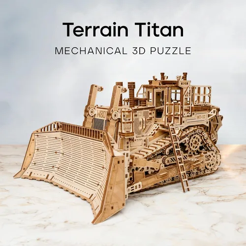 Vista 2 de Wood Trick Terrain Titan Bulldozer - Rompecabezas de madera 3D para adultos