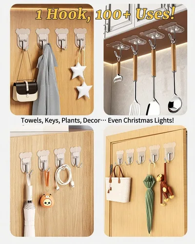Vista 3 de 10 ganchos adhesivos resistentes de 10 libras máximo, ganchos de pared transparentes e impermeables para baño, ducha, cocina, oficina, sin daños