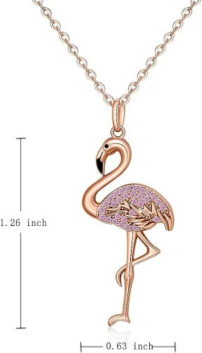 Vista 2 de Flamingo Necklace Halloween Skeleton Cat Necklace Turtle Axolotl Hummingbird Necklaces for Women 925 Sterling Silver Cute Animal Jewelry Christmas