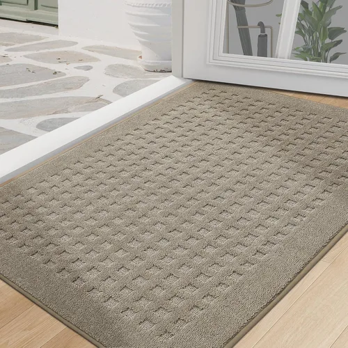 Vista 15 de BEQHAUSE Tapetes para puerta de 20 x 32 pulgadas, tapete antideslizante de punto gofre, de perfil bajo, resistente a la suciedad y absorbente, Beige