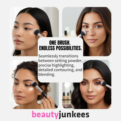 Vista 5 de Beauty Junkees Cepillo corrector para debajo de los ojos, pequeño, suave, esponjoso, cónico, sintético, sin crueldad, vegano, para polvo de fijación