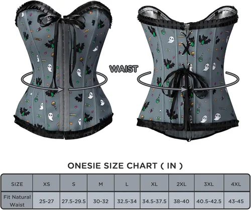 Vista 3 de Littleforbig Top para mujer con cordones deshuesados Overbust corsé Bustier Bodyshaper - Patrón de murciélago de azúcar