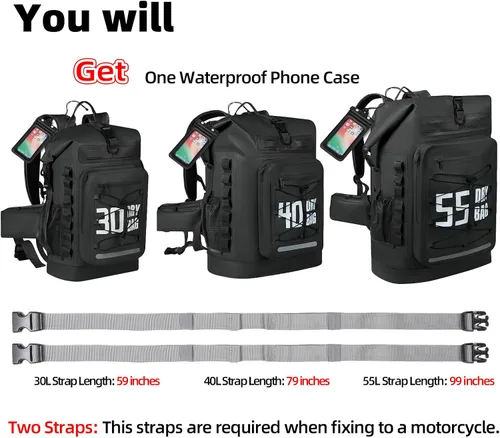 Vista 54 de MORXPLOR Bolsa seca impermeable, 5L/10L/20L/30L/40L/55L Mochila seca con funda impermeable para teléfono para natación, kayak