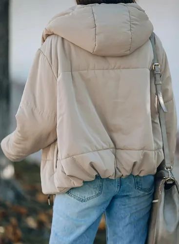 Vista 2 de Dokotoo - Chaqueta acolchada con capucha de invierno 2022 para mujer, abrigo corto con bolsillos