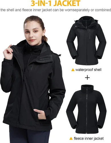 Vista 23 de CAMEL CROWN Chaqueta de esquí impermeable 3 en 1 para mujer, abrigo de invierno rompevientos, chaquetas de snowboard para lluvia, nieve, senderismo
