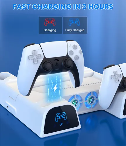 Vista 3 de PS5 Slim Stand with 2 Cooling Fan, Dual Fast PS5 Controller Charging Station with Games Storage, PS5 Cooling Station PS5 Accessories Vertical Stand