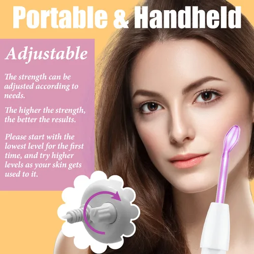 Vista 4 de Uaike - Varita facial de alta frecuencia, 6 en 1, color violeta, portátil, portátil, de alta frecuencia, con 6 tubos de vidrio morado, dispositivo