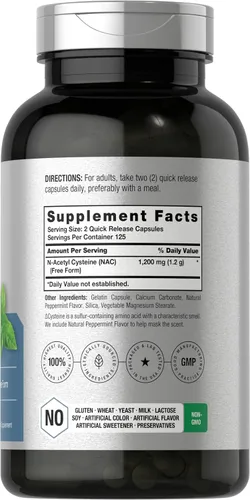 Vista 2 de Suplemento Horbäach NAC N-Acetil Cisteína 1200mg 250 Cápsulas en Polvo para Mujeres y Hombres con Menta Natural Sin GMO, Sin Gluten