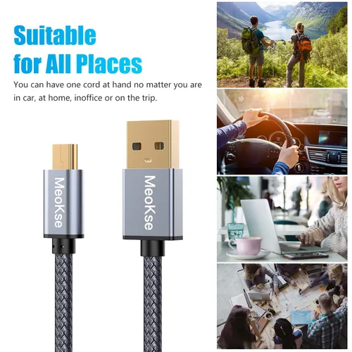Vista 4 de NA Meokse - Cable mini USB de 20 pies / 19.7 ft, cable USB 2.0 trenzado de nailon tipo A a mini B con carcasa de aluminio y conectores chapados
