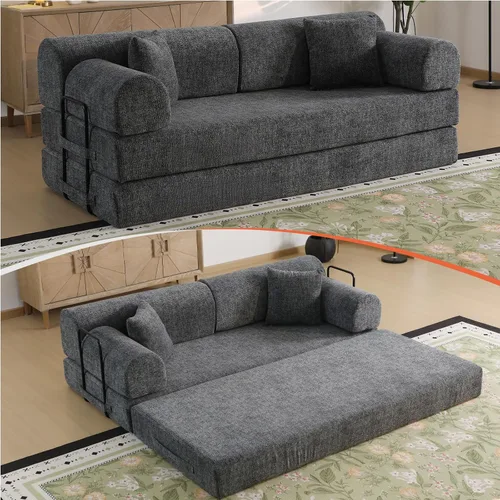 Vista 24 de Sofá cama de espuma viscoelástica de 79 pulgadas, futón convertible con reposacabezas alto, sofá sin hueso Negro
