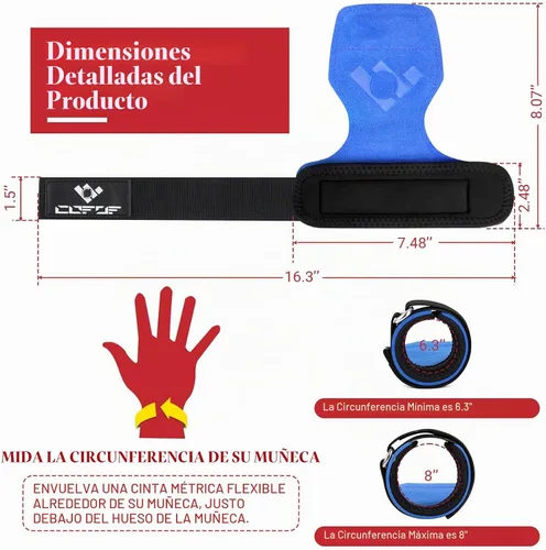 Vista 4 de Correa de muñeca de levantamiento de pesas, cuero de doble capa para Azul