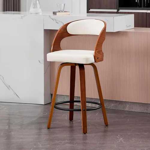 Vista 17 de VipDesk Taburetes de bar giratorios, Taburetes de bar de altura de mostrador de nogal con respaldo y brazos, Taburetes de bar tapizados modernos