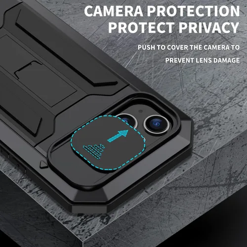 Vista 2 de Lunivop Funda de metal compatible con iPhone 14 Plus, protección de cámaras de alta resistencia, protección completa de 360 grados con protector
