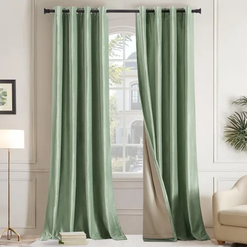 Vista 13 de GIGIZAZA Cortinas de terciopelo 100% opacas de 72 pulgadas, 2 paneles, cortinas negras para ventana, con aislamiento térmico, cortina de lujo