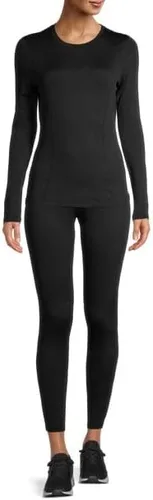 Vista 3 de Reebok Camiseta térmica de manga larga con cuello redondo negro para mujer, Negro