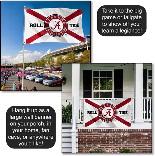 Vista 4 de College Flags & Banners Co. Crimson Tide State of Alabama Roll Tide - Bandera grande para exteriores