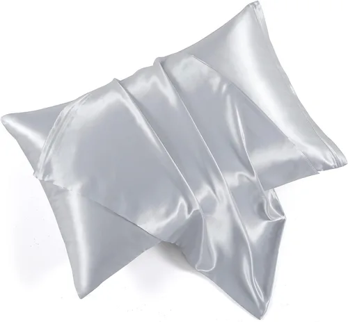 Vista 14 de Fundas de almohada de satén con cremallera (20 x 26), juego de 2 fundas de almohada de tamaño estándar, funda de almohada de seda negra para cabello