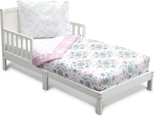 Vista 11 de Delta Children Juego de ropa de cama de 4 piezas para niñas – Edredón reversible 2 en 1 – Incluye edredón ajustable para mantener a los más pequeños