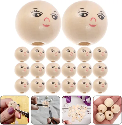 Vista 7 de MAGICLULU Kit de fabricación de pulseras, cuentas de arcilla, 50 cuentas de madera con cara sonriente, bolas de madera naturales para joyería