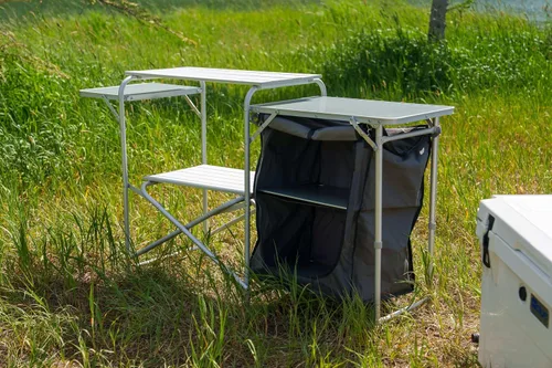 Vista 6 de MOUNTAIN SUMMIT GEAR Mesa de cocina de lujo enrollable para acampar fabricada con aluminio resistente a la intemperie (por Caddis Sports)