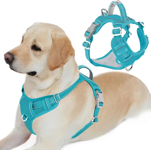 Vista 31 de BARKBAY Arnés Oxford sin tirones para perro con bolsillo para etiqueta de identificación, resistente, reflectante, fácil control para perros grandes