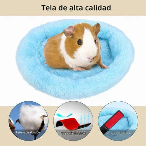 Vista 3 de FEBSNOW Cama de conejillo de indias y hámster para animales pequeños con cepillo removedor de pelo Azul