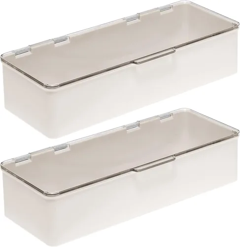Vista 7 de mDesign - Caja organizadora apilable de plástico para encimera de baño, 2