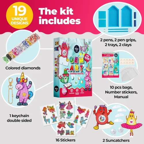 Vista 2 de Halmolife Kit de arte de diamantes para niños, kit de arte y manualidades de pintura de gemas para edades de 6 a 12 años, regalos para niños y niñas