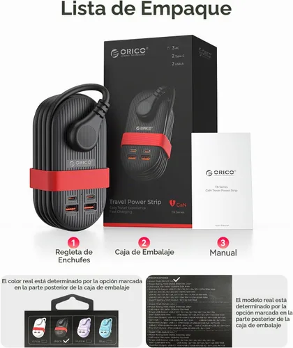 Vista 8 de ORICO Tira de alimentación de viaje de 22.5 W, estación de carga 7 en 1 (3 AC, 4 puertos USB) Cable de extensión de 4 pies, enchufe plano esencial