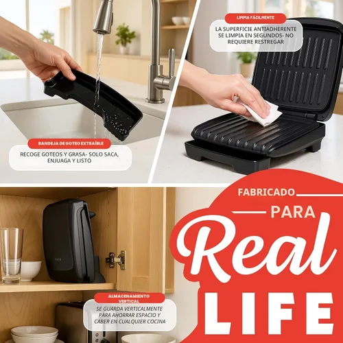 Vista 9 de Gourmia Parrilla interior y panini Maker – 4 porciones de contacto o parrilla abierta, cerámica antiadherente, luz indicadora de precalentamiento