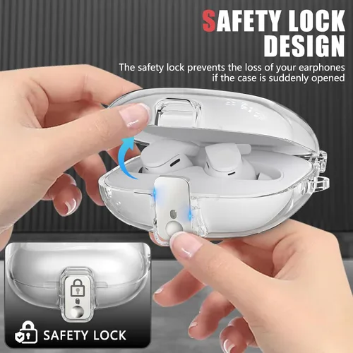 Vista 3 de Inesore para Beats Fit Pro con funda de bloqueo de seguridad (transparente) Safety Lock Design Prevents Loss; Clear Anti-Yellow PC Shell; 3-in-1