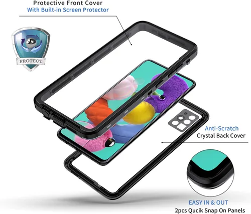 Vista 3 de Lanhiem Funda para Samsung Galaxy A51, IP68 impermeable a prueba de polvo con protector de pantalla integrado, funda protectora de cuerpo completo