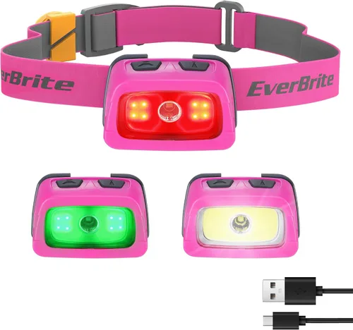 Vista 9 de EverBrite Linterna frontal recargable - Faro de 350 lúmenes con luz roja/verde y luz trasera, 7 modos de iluminación con función de memoria
