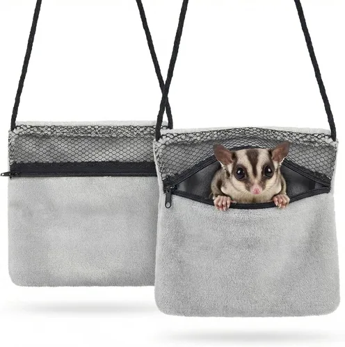 Vista 7 de Sweetude 2 bolsas de transporte para planeador de azúcar, transpirable, bolsa de transporte suave para hámsteres con cremallera para correa