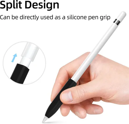 Vista 4 de Compatible con Apple Pencil de 1ª generación, funda de silicona antideslizante, [con 10 fundas de punta de silicona] para Apple Pencil de 1ª Negro