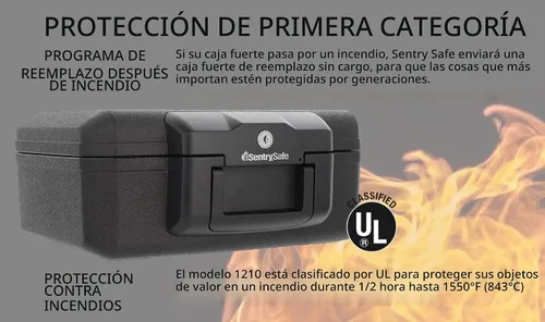 Vista 2 de SentrySafe cofre a prueba de fuego de 0.18 pies cúbicos, extra pequeño, 1210 Fire Resistant Chest Safe With Key Lock, Portable Compact Design