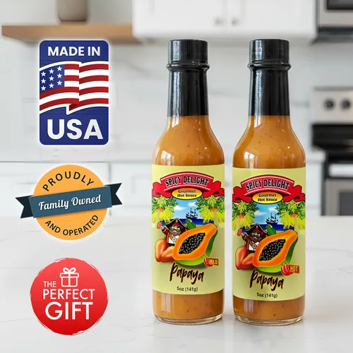 Vista 7 de Spicy Delight - Mejor salsa picante de Flavor Pirate, salsa picante de Aruba hecha con pimienta habanero, papaya y especias, salsa picante de papaya