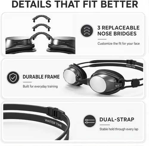 Vista 5 de Gafas de natación unisex Swipe para hombres y mujeres, antivaho, tecnología UV, correa doble, sin fugas, gafas de natación