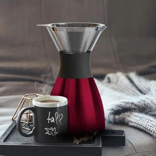 Vista 7 de asobu Cafetera de Vertido Aislada (32 oz.) Vacío de Doble Pared, Filtro de Acero Inoxidable y Jarra para Llevar (Borgoña)
