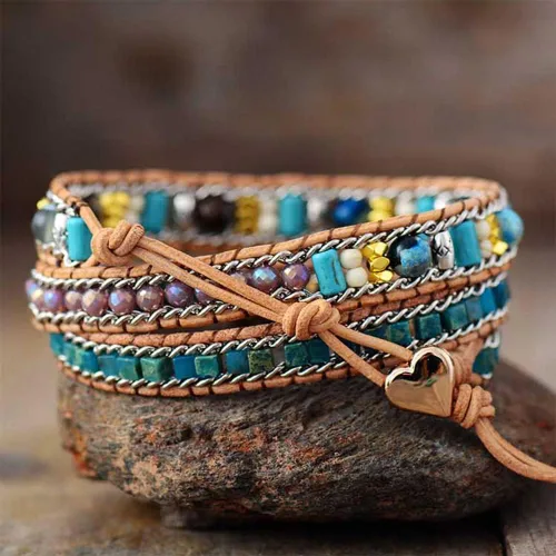 Vista 2 de ZOSOJONA Pulsera envolvente para mujer, estilo bohemio, con cuentas de piedra de cristal de jaspe natural