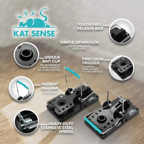 Vista 2 de Kat Sense Juego de 6 trampas grandes para ratas, diseño de barra de acero inoxidable, trampa humana para uso en interiores y exteriores, atrapa