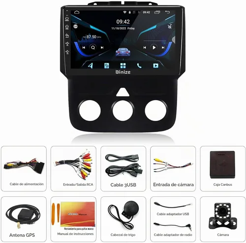 Vista 7 de Binize Android 13 para Dodge Ram 1500/2500/3500 Radio 2013-2018 Manual AC