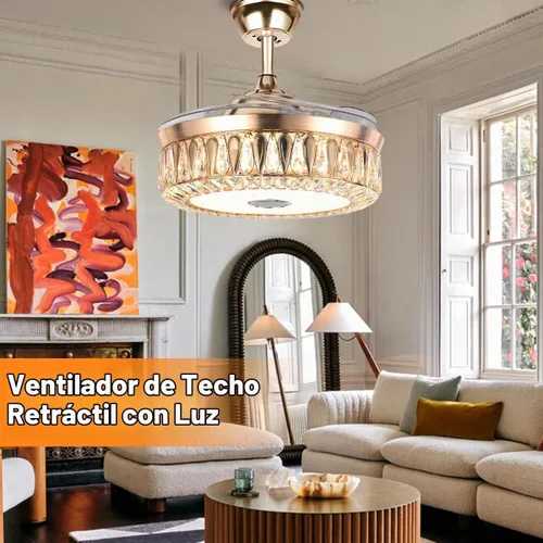 Vista 5 de Ventiladores de techo Bluetooth de 42 pulgadas con luces, moderno ventilador de techo retráctil y control remoto, 7 cambios de color, luz de Dorado-2