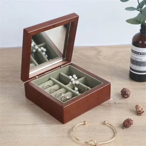 Vista 2 de TREXD - Joyero portátil de madera para collar y aretes, organizador de joyas