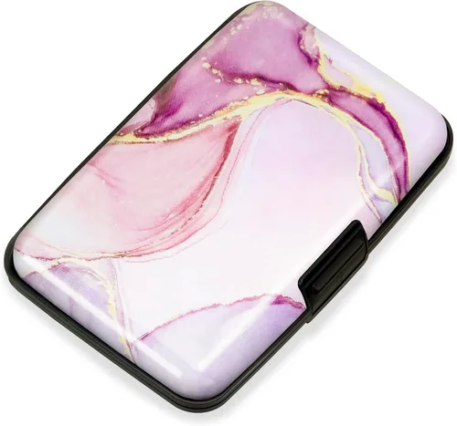 Vista 28 de Mayski Soporte para tarjetas de crédito, bloqueo RFID, funda rígida de aleación de aluminio, pequeña cartera de metal para mujeres y hombres