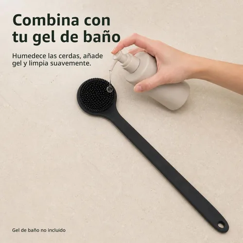 Vista 8 de Depurador corporal de silicona, depurador de espalda de mango largo para cuerpo, cepillo de espalda para ducha, exfoliante corporal Negro