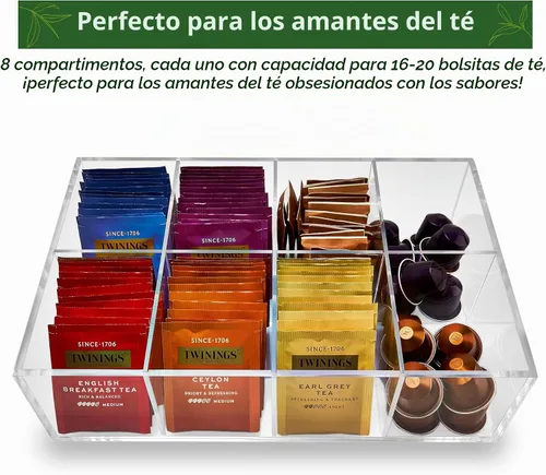 Vista 5 de Organizador de bolsas de té de acrílico resistente, caja de Tipo B (8 compartimentos)