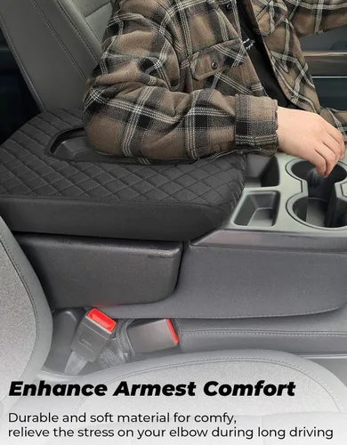 Vista 17 de ISSYAUTO Funda de consola central compatible con Silverado Sierra Jump Seat 2019-2024 Funda de cuero para reposabrazos