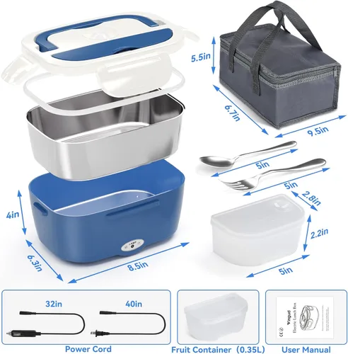 Vista 6 de Vingud Fiambrera eléctrica para adultos, lonchera calentada, calentador de alimentos, lonchera portátil de 80 W para hombres/coche/camión